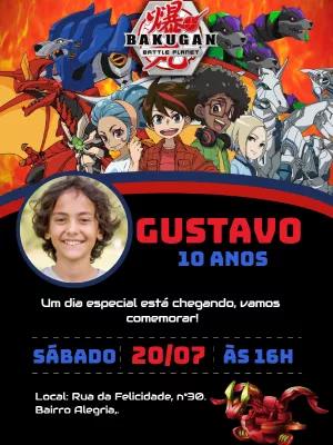 Convite de Aniversário Bakugan com Foto para Editar Online