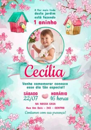 Convite Aniversário Jardim Encantado com Foto para Editar