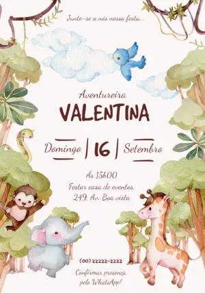 Convite de Aniversário Safari Aquarela para Editar Online