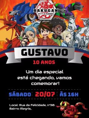 Convite de Aniversário Bakugan com Personagens para Editar Online