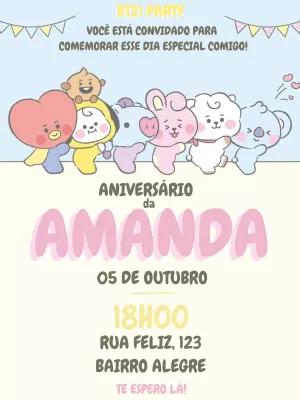 Convite de Aniversário BT21 Kpop para Editar Online
