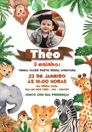 Convite Aniversário Zoológico com Foto para Editar Online