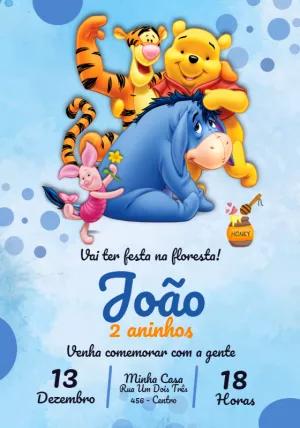 Convite Aniversário Ursinho Pooh Aquarela para Editar Online