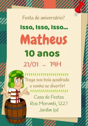Convite de Aniversário Chaves para Editar Online e Imprimir