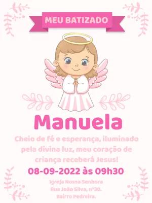 Convite de Batizado Anjinha Rosa para Editar Online