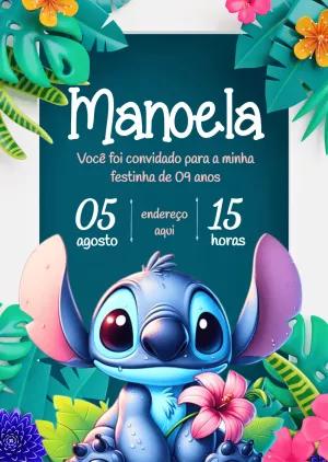 Convite Aniversário Stitch Tropical para Editar Online