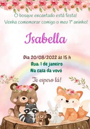 Convite Aniversário Bosque Encantado com Animais para Editar