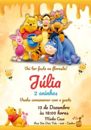 Convite Aniversário Ursinho Pooh Aquarela para Editar Online