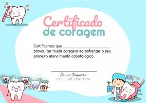 Certificado de Coragem Infantil para Dentista Editável Online