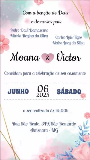 Convite de Casamento Floral Rosa para Editar Online