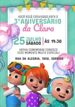 Convite de Aniversário Cocomelon para Editar e Imprimir