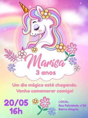 Convite de Aniversário Unicórnio Mágico para Editar Online