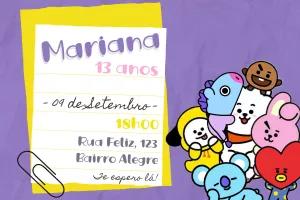 Convite de Aniversário BT21 Kpop para Editar Online