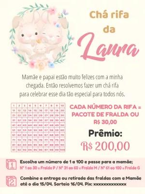 Rifa Chá de Bebê Coelhinha Delicada para Editar Online