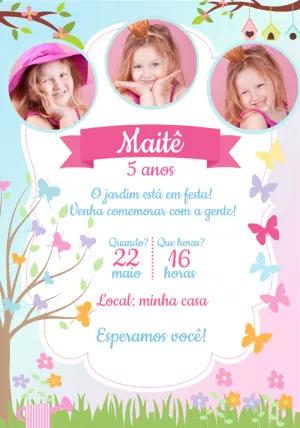 Convite Aniversário Jardim Encantado com Foto para Editar