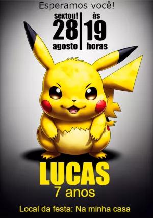 Convite de Aniversário Pokémon com Pikachu para Editar Online