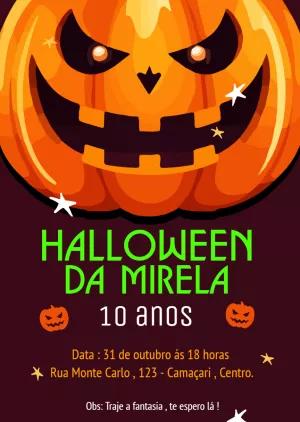 Convite Aniversário Halloween com Abóbora para Editar Online