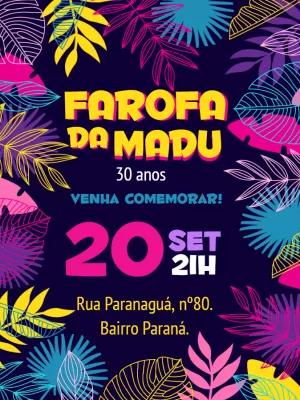 Convite de Aniversário Tropical com Folhas Coloridas para Editar