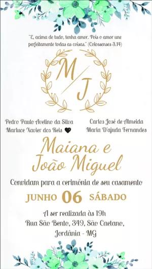Convite de Casamento com Monograma Floral para Editar Online