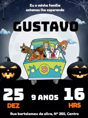 Convite de Aniversário Scooby Doo com a Turma para Editar Online
