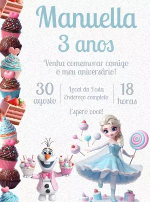 Convite de Aniversário Frozen Doce para Editar Online