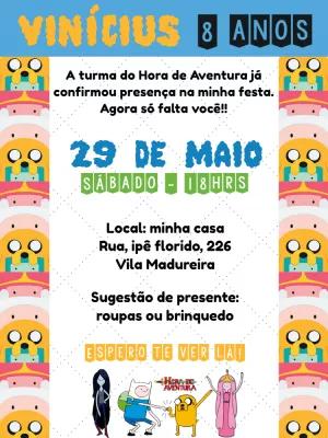Convite Hora de Aventura para Aniversário Editável Online