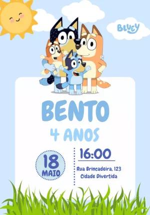 Convite de Aniversário Bluey e Família para Editar Online
