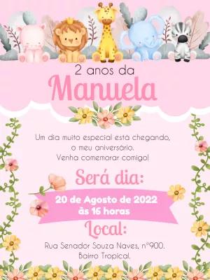 Convite Aniversário Safari Menina para Editar Online