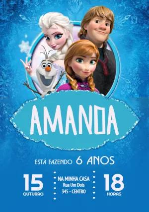 Convite de Aniversário Frozen com Personagens para Editar Online