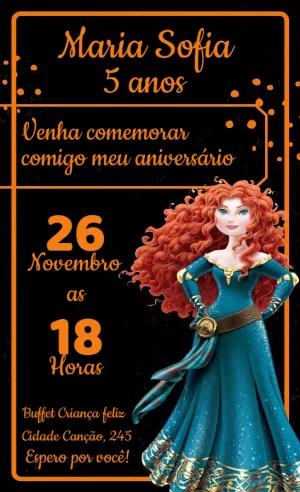 Convite Aniversário Merida Valente para Editar Online