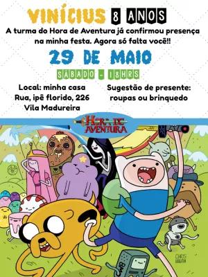 Convite Aniversário Hora de Aventura com Finn e Jake para Editar
