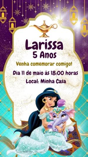 Convite de Aniversário Jasmine e Aladim para Editar Online