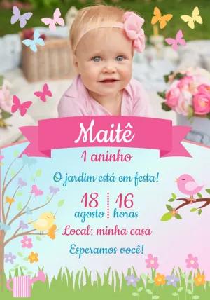 Convite Aniversário Jardim Encantado com Foto para Editar Online