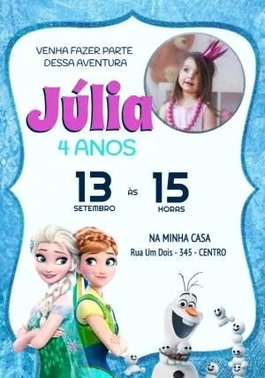 Convite Aniversário Frozen com Foto para Editar Online