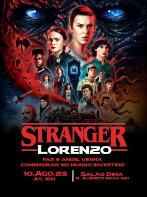 Convite Aniversário Stranger Things com Personagens para Editar