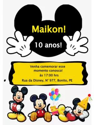 Convite de Aniversário Mickey Mouse Clássico para Editar Online