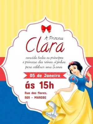 Convite Aniversário Branca de Neve Princesa para Editar Online