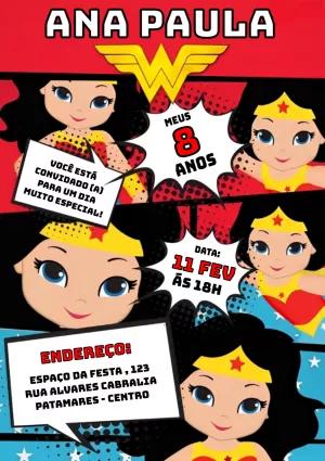 Convite Aniversário Mulher Maravilha Quadrinhos para Editar