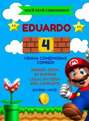 Convite de Aniversário Super Mario Bros para Editar Online