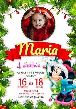 Convite Aniversário Minnie Natal com Foto Editável Online