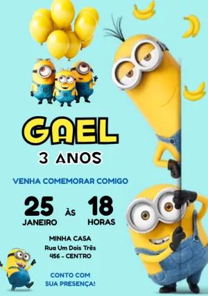 Convite de Aniversário Minions para Editar Online