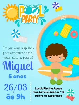 Convite Aniversário Pool Party Menino para Editar Online