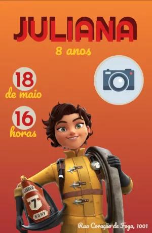 Convite Aniversário Coração de Fogo com Foto para Editar Online