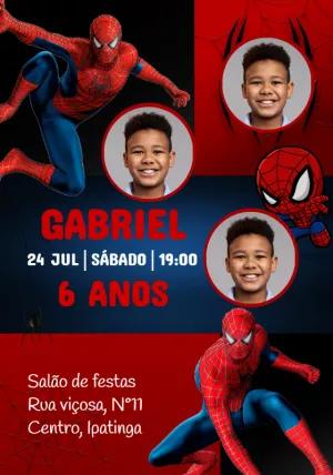Convite Aniversário Homem-Aranha com Foto para Editar Online