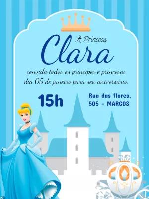 Convite Aniversário Cinderela Princesa para Editar Online