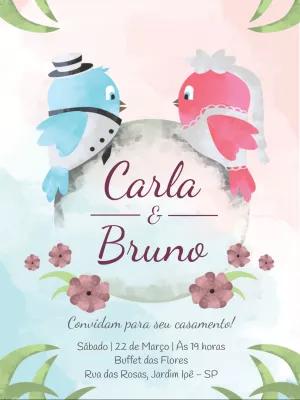 Convite de Casamento Pássaros Romântico para Editar Online