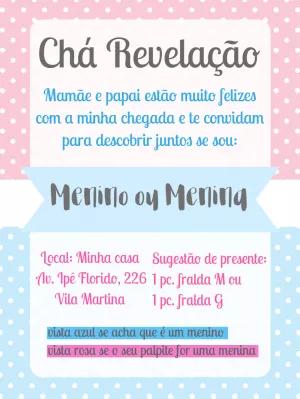 Convite Chá Revelação Rosa e Azul Poá para Editar Online