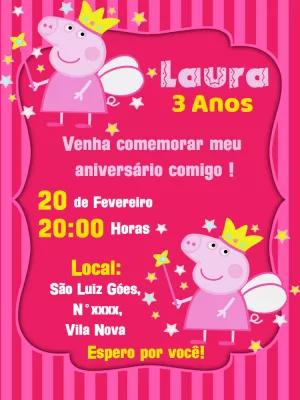 Convite de Aniversário Peppa Pig Princesa para Editar Online