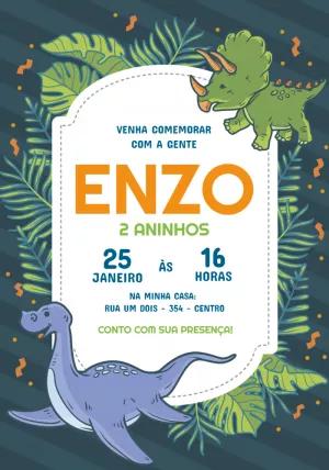 Convite de Aniversário Dinossauros Baby para Editar Online