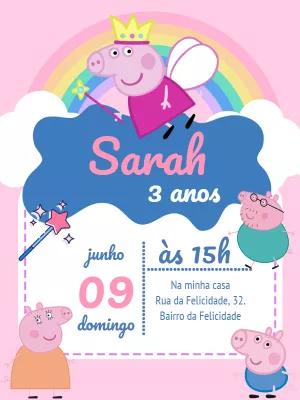 Convite Aniversário Peppa Pig Fada para Editar Online